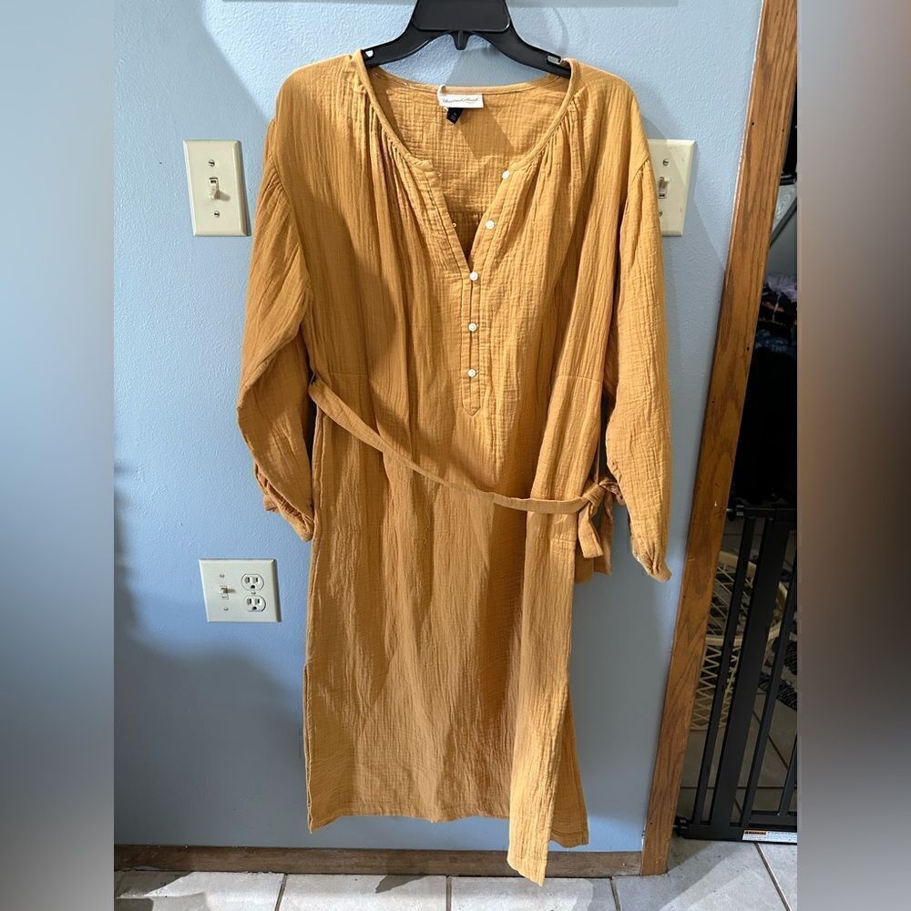 Universal Thread Long sleeve Shirtdress Tie front Pockets Midi Gold NWT XS or S - Picture 7 of 12